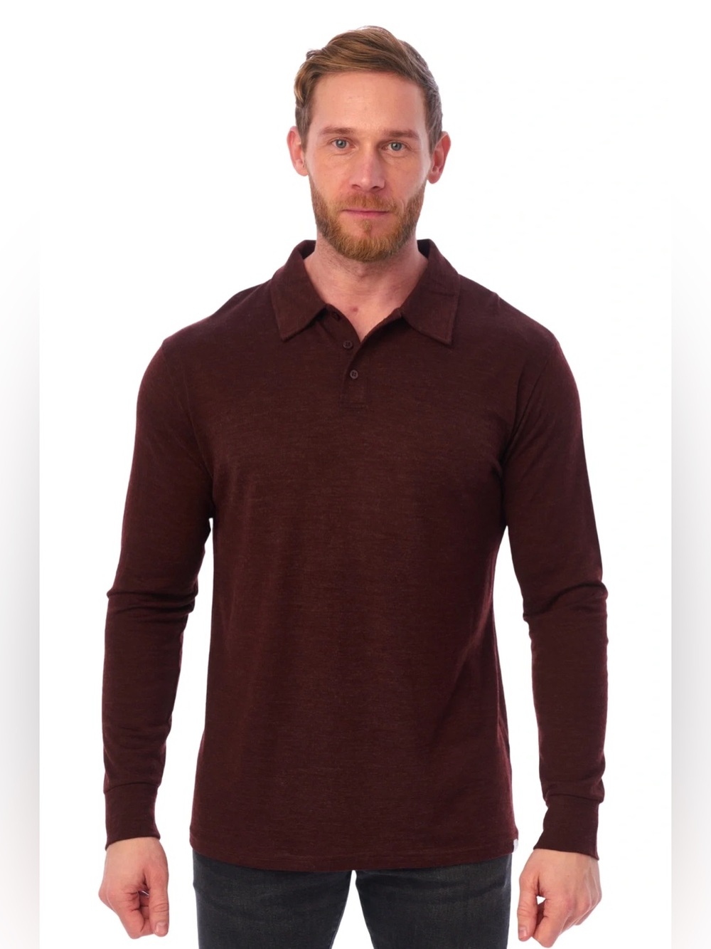 Merino Tech Merino Wool Long Sleeve Polo Bordo Size Medium